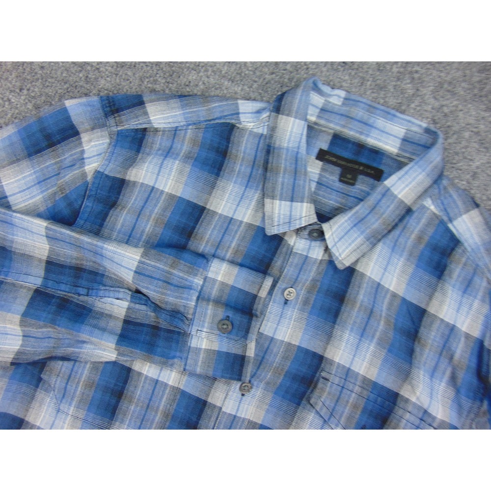 John Varvatos USA Shirt Mens Med Blue Plaid Button Down Casual Indie Classic